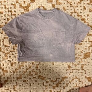 Grey/ Blue Cropped T-Shirt with Pocket